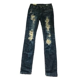 Vintage Y2K Machine Brand Jeans Distressed Low Rise Straight Skinny Leg US s. 3